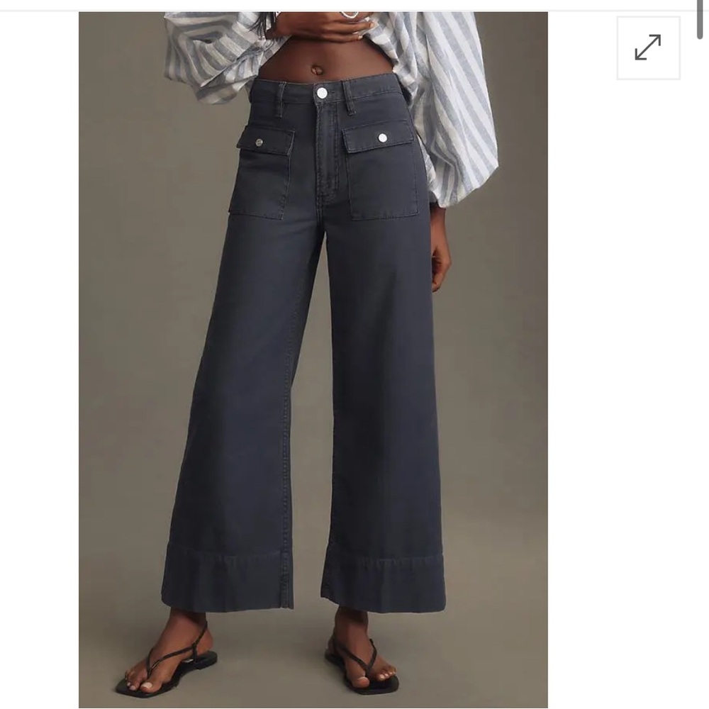 FRAME 70s Patch Pocket Crop Straight-Leg Jeans - Charcoal - Picture 2 of 5